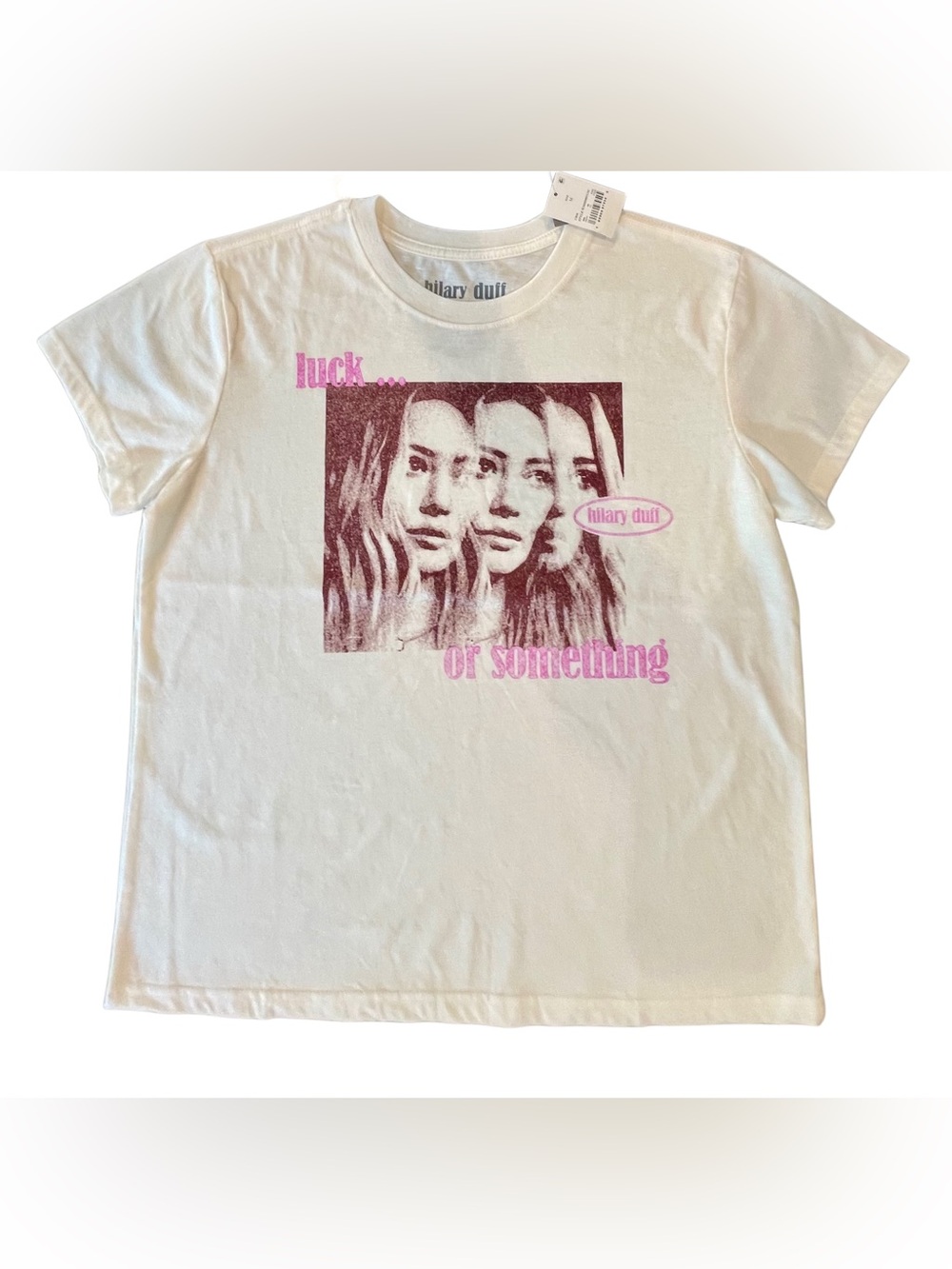 Hilary Duff “Or Something” Graphic Tee - Pink on Cream NWT PTP 21”